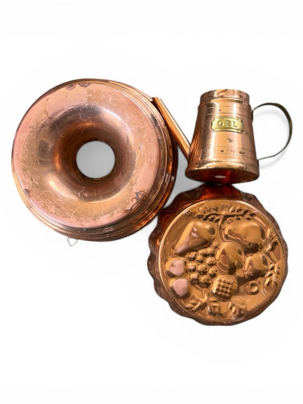 3pcs VINTAGE COPPER 8.5 INCH TIERED RING MOLD FROM PORTUGAL Fruit mold oil can